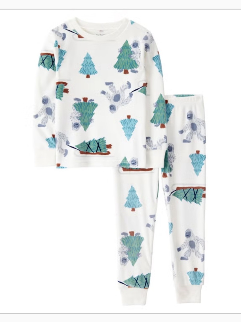 NWT Carter's Kids soft Green Stripe and White Tree & Yeti Pajamas set size 6 - Picture 2 of 5